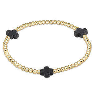 Signature Cross Gold Pattern 3mm Bead Bracelet - Charcoal