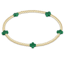 Load image into Gallery viewer, Signature Cross Small Gold Pattern 2mm Bead Bracelet- Emerald
