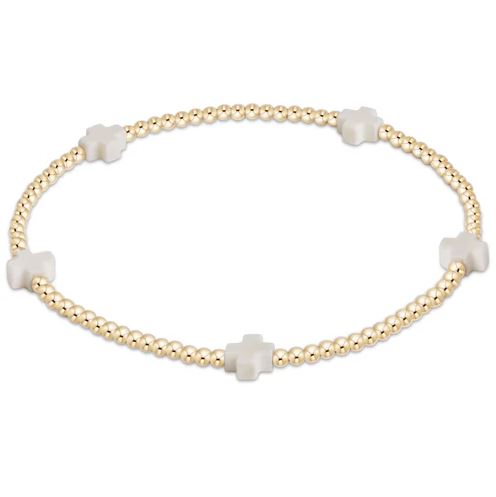 Signature Cross Small Gold Pattern 2mm Bead Bracelet- Off-White