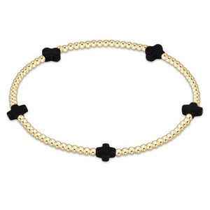 Small Signature Cross Gold 2mm Bracelet- Onyx