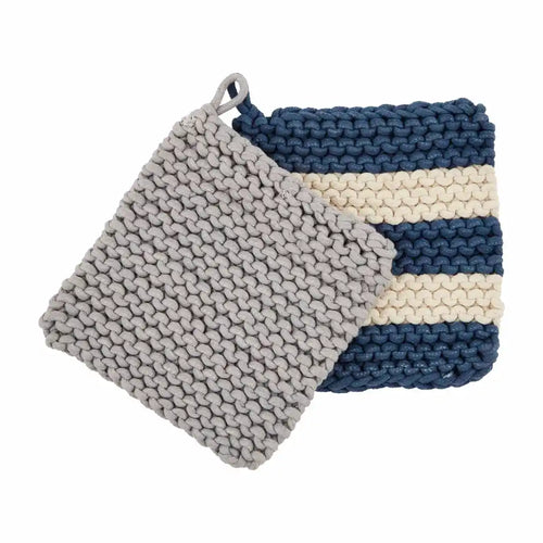 Blue Crochet Pot Holder Set