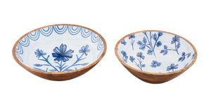 Blue Floral Enamel Bowls, 2 asst