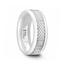 Load image into Gallery viewer, KENYON Beveled Polished White Ceramic Wedding Band with White Carbon Fiber Inlay