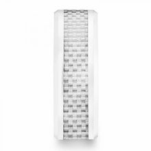 Load image into Gallery viewer, KENYON Beveled Polished White Ceramic Wedding Band with White Carbon Fiber Inlay