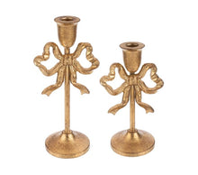 Load image into Gallery viewer, Gold Bow Taper Holder- 2 asst