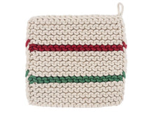 Load image into Gallery viewer, Cotton Crochet Red &amp; Green Stripe Pot Holder- Set of 2