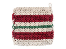 Load image into Gallery viewer, Cotton Crochet Red &amp; Green Stripe Pot Holder- Set of 2