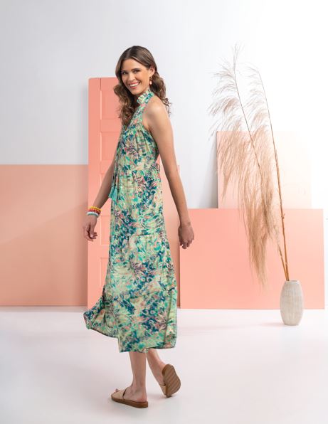caribbean cocktail dress Frida Blue Caribbean Print Maxi Dress