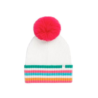 Color Stripe Winter Pom Hat - White
