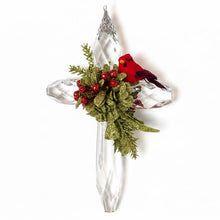 Load image into Gallery viewer, Mistletoe Cardinal Cross Ornament