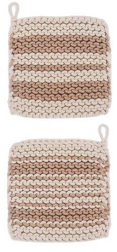 Cream and Khaki Crochet Pot Holder Set of 2