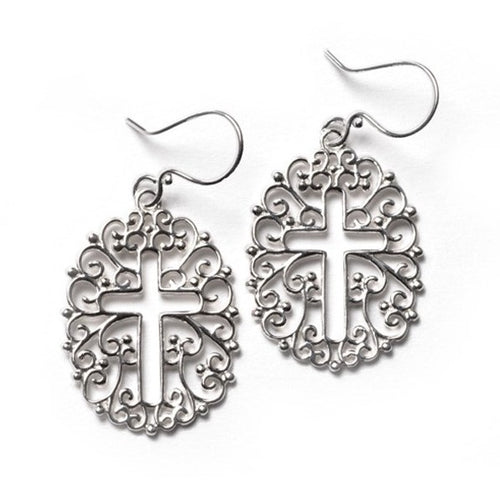 Open Filigree Cross Earrings