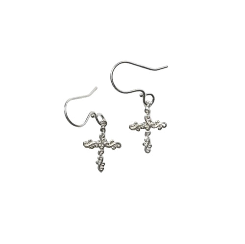 Scrolling Vine Cross Earrings