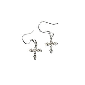 Scrolling Vine Cross Earrings