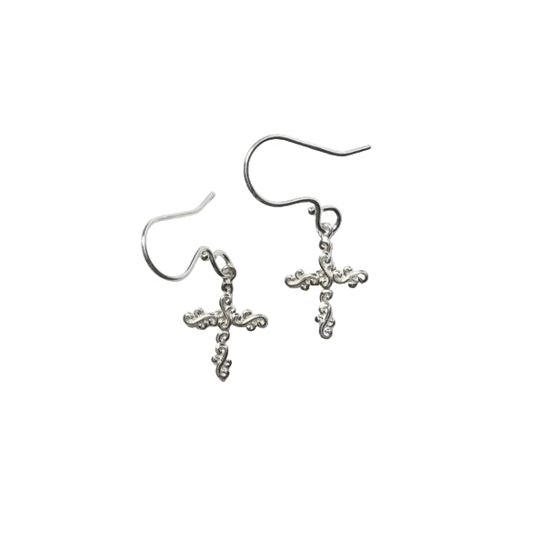 Scrolling Vine Cross Earrings