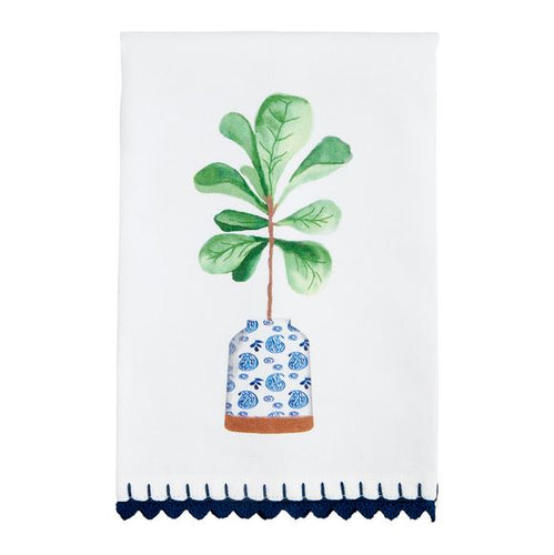 Fig Plant Blue Trim Towel