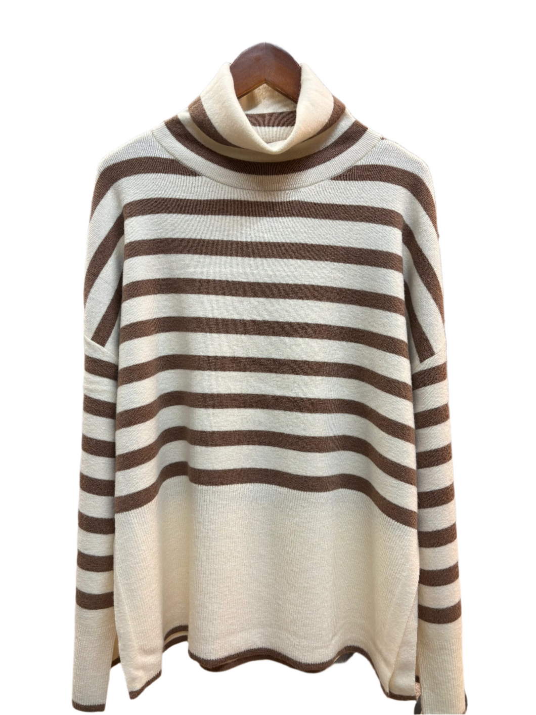 Striped Turtleneck Sweater - Brown and Cream