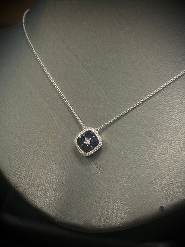 Sapphire Necklace with Diamond Halo