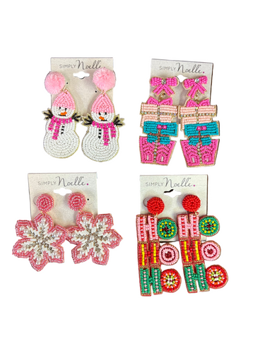 Holiday Bead Earrings, 4 asst