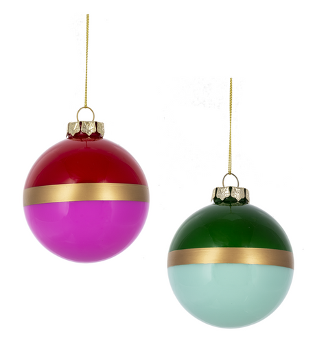 Glam Ball With Gold Band Ornament, 2 Asst