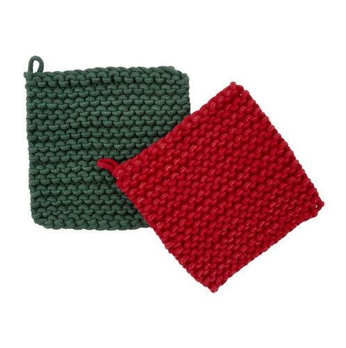 Green & Red Crochet Pot Holder Set