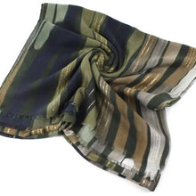 Load image into Gallery viewer, Luminous Stripes Polyester Scarf W/Gold Metallic - Green