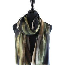 Load image into Gallery viewer, Luminous Stripes Polyester Scarf W/Gold Metallic - Green