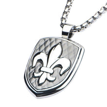 Load image into Gallery viewer, Stainless Steel &amp; Carbon Fiber Fleur de Lis Dog Tag Pendant with Chain