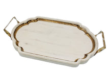 Load image into Gallery viewer, Wood Tray White with Antiqued Gold Trim