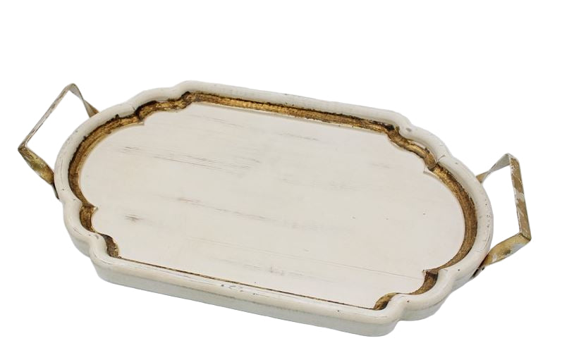 Wood Tray White with Antiqued Gold Trim