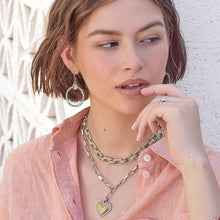 Load image into Gallery viewer, Mosaic Two Tone French Wire Hoop Earrings