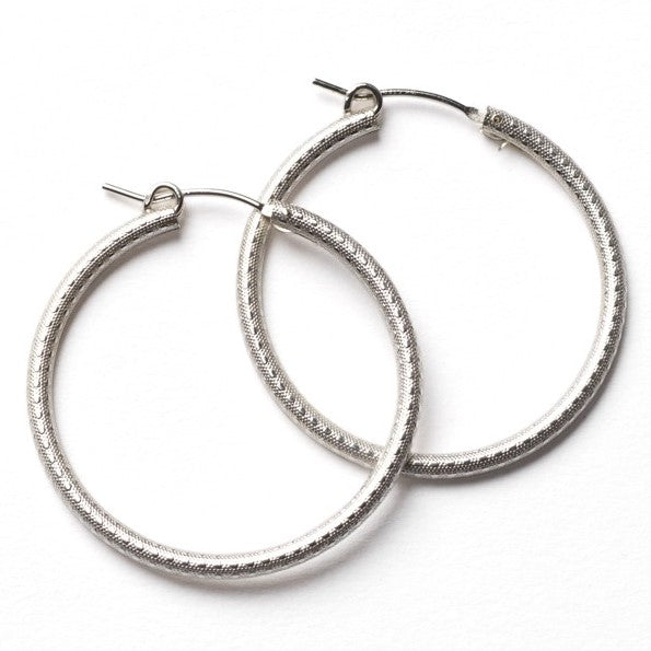 Silver Textured Hoop Earrings