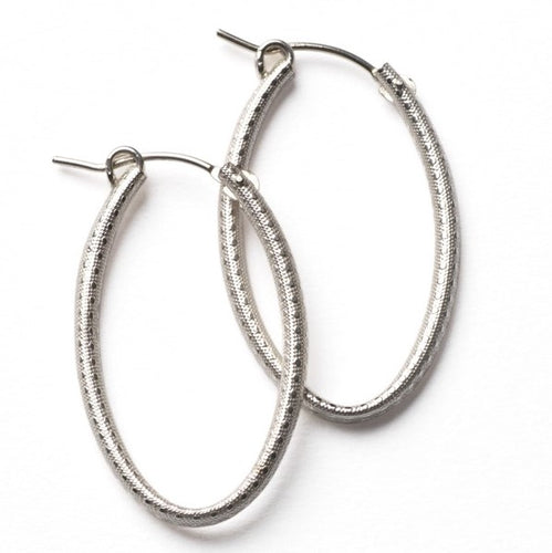 Silver Oval Textured Hoop Earrings