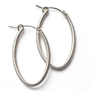 Silver Oval Textured Hoop Earrings