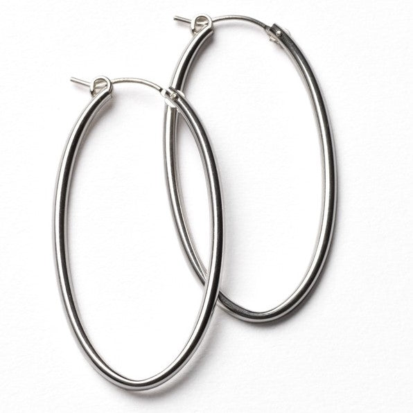 Silver Oval Hoop Earrings