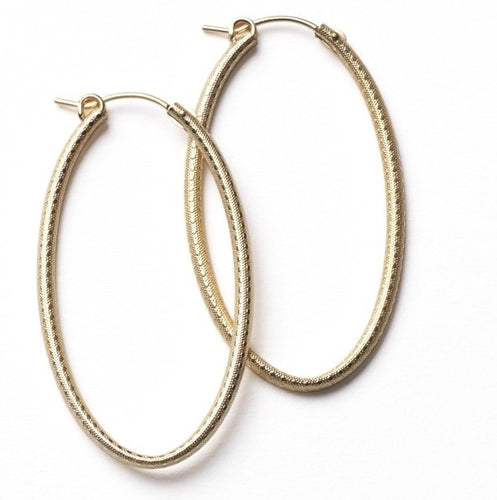 Gold Filled Oval Textured Hoop Earrings