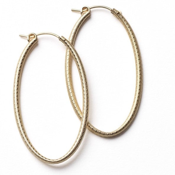 Gold Filled Oval Textured Hoop Earrings