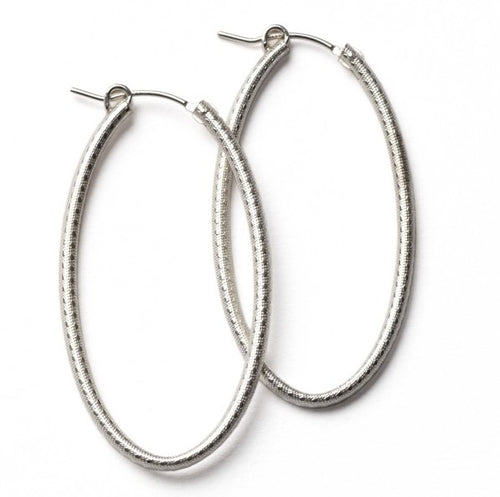 Silver Oval Textured Hoop Earrings