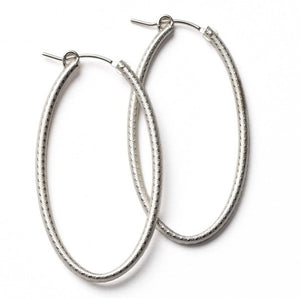 Silver Oval Textured Hoop Earrings