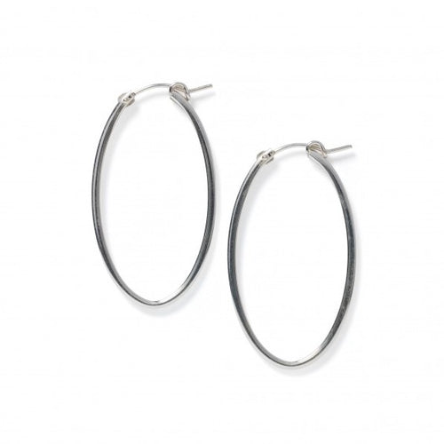 Silver Oval Square Tubing Hoop Earrings
