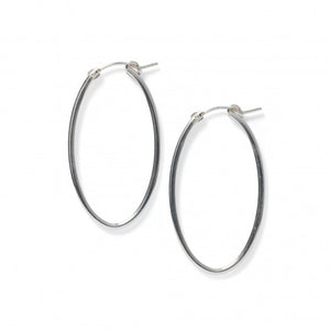 Silver Oval Square Tubing Hoop Earrings