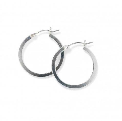 Silver Smooth Flat Round Hoop Earrings