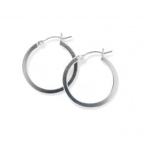 Silver Smooth Flat Round Hoop Earrings