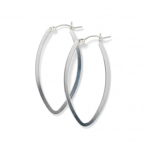 Silver Flat Pointed Oval Hoop Earrings
