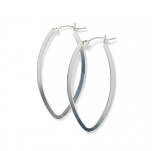 Silver Flat Pointed Oval Hoop Earrings