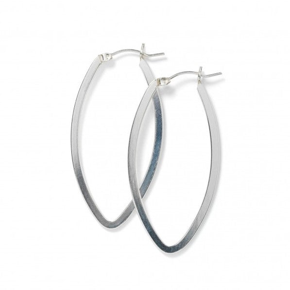 Silver Flat Pointed Oval Hoop Earrings