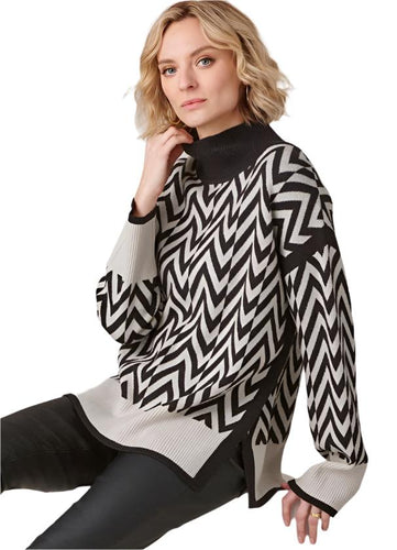 Geometric Jacquard Sweater- Black