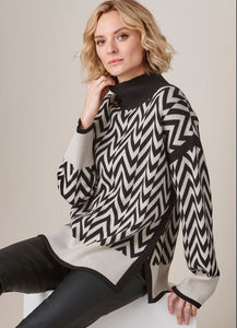 Geometric Jacquard Sweater- Black