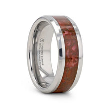 Load image into Gallery viewer, Jurassic Red Dinosaur Bone Inlaid Tungsten Carbide Beveled Edged Ring
