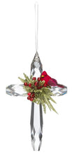 Load image into Gallery viewer, Mistletoe Cardinal Cross Ornament